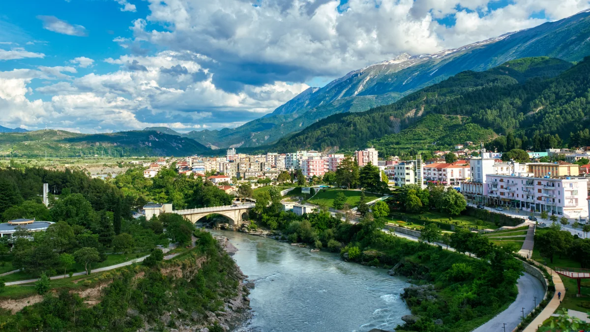Permet town beside the Vjosa on an inland trip from Saranda